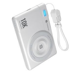 Portronics PowerShutter Air 10K 10000mAh 15W Wireless Magnetic Fast Charging Powerbank, In Built Type Cable,22.5W Type C PD Output, Light Weight, Compatible with iPhone 12 Above, Other Qi Enabled Devices(White)