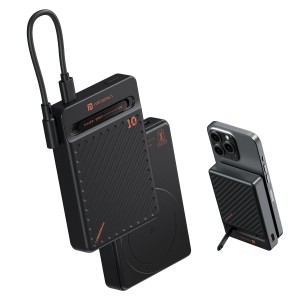 Portronics Chyro 10000mAh 15W Magnetic Wireless Power Bank with MagSafe, 20W Fast Charging, Built-in USB-C Cable, Foldable Mobile Stand, Compatible with iPhone 12 & Above, Android & Qi-Enabled Devices(Black)