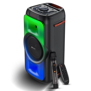 Portronics Iron Beats III 200W Party Speaker with Wireless Karaoke Mic, Upto 4 Hours Playtime, Bluetooth V5.3, SD Card/USB Drive/AUX in Port, Full Screen LED Lights, Bass/Treble Adjustment(Black)