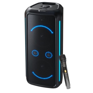 Portronics 250W Iron Beats 5 Prime Wireless Wheeled Party Speaker with Upto 6 Hours Playtime & Wireless Karaoke UHF Mic, Dual 8 Inch Subwoofer, Smiley LED Lights, Bass Boost Technology (Black)