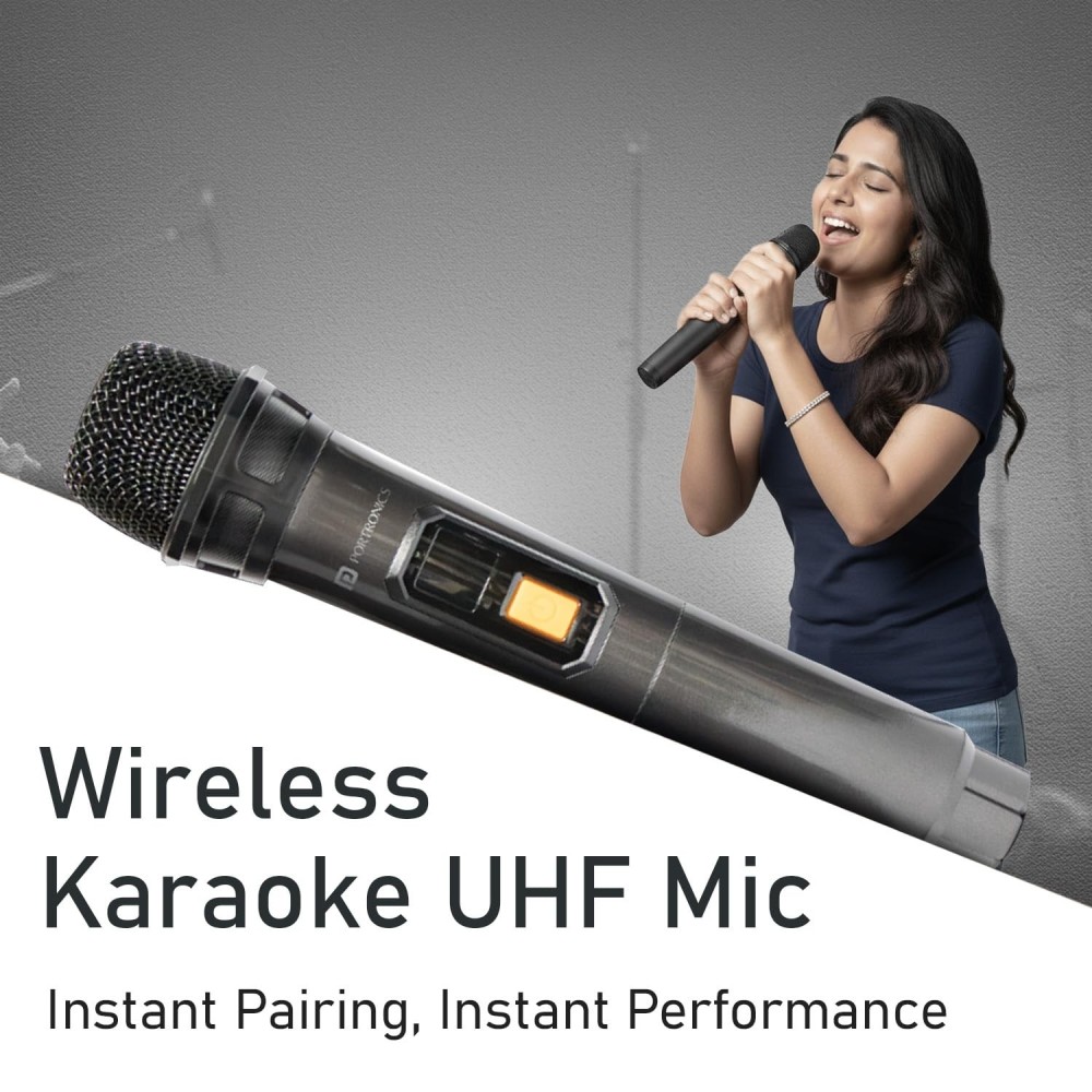 Portronics 250W Iron Beats 5 Prime Wireless Wheeled Party Speaker with Upto 6 Hours Playtime & Wireless Karaoke UHF Mic, Dual 8 Inch Subwoofer, Smiley LED Lights, Bass Boost Technology (Black)