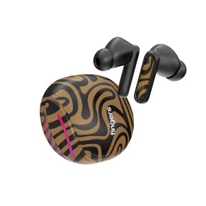 FINGERS Go-Zing M6 TWS Earbuds (30-Hour Playtime, Dual Mic with SNC™ Noise Cancellation, Fast Charging – 10 mins Quick Charge = 70 mins Playtime & Cool Artistic Printed Design) - Caramel Stri