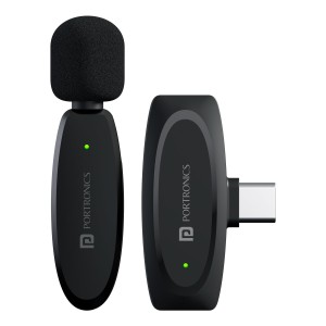 Portronics Dash 7 Ai Omnidirectional Type C Wireless Microphone, Ai Enabled Noise Cancellation, Plug & Play, Lapel Wireless Mic for Video Recording, Supports Type C Android, iPhone, Camera(Black)