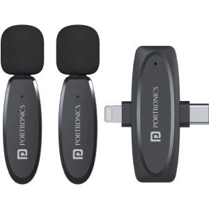 Portronics Vlogmate Dual Mic Wireless Microphone With Type C & 8 Pin Receiver for Mobile Microphone