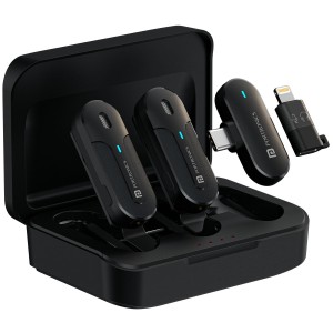 Portronics Vlogmate 2 Dual Wireless Microphone with Type C & 8 Pin Receiver, Noise Cancellation Lapel Mic, Wireless Mic for Video Recording,Live Streaming,for Android/iPhone(Black)