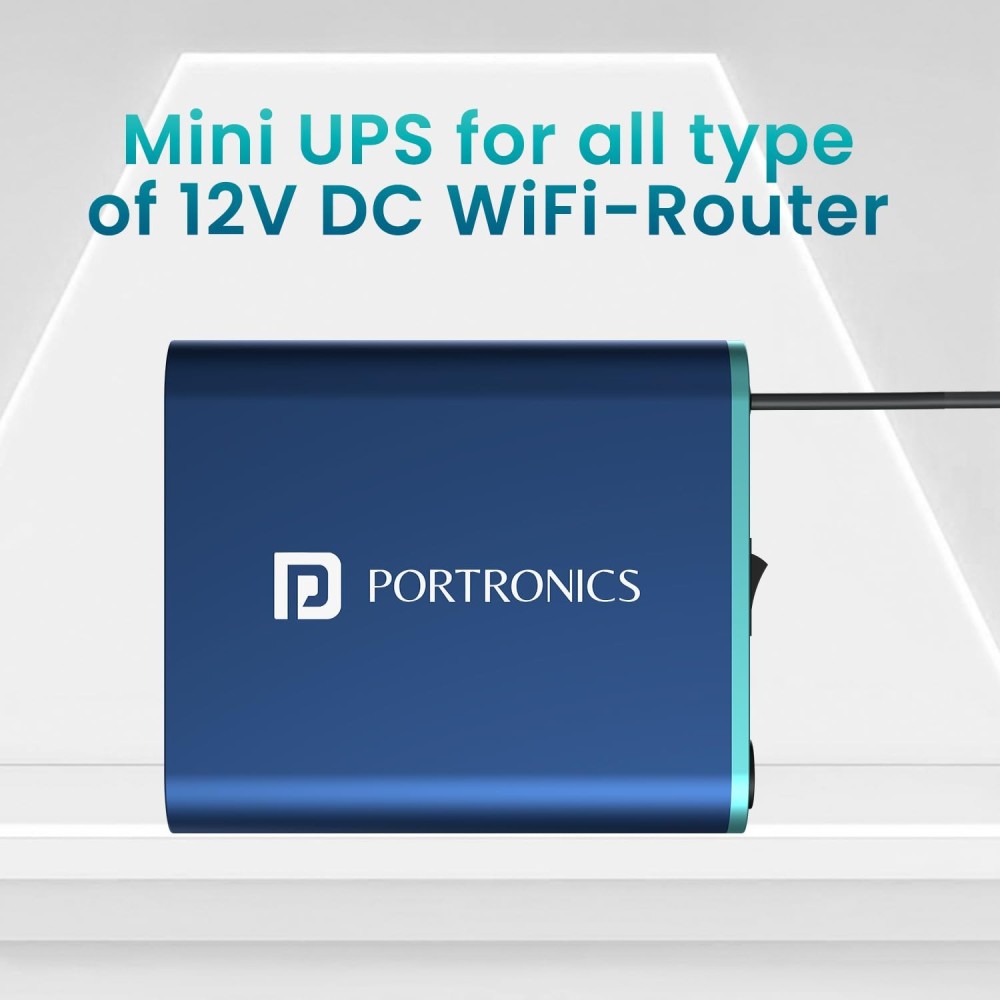 Portronics Power Plus Advanced Mini Router UPS for 12V DC WiFi Router Broadband Modem, Router UPS Power Backup During Power Cuts, Discharge Protection, Portable UPS(Blue)