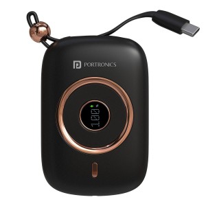 Portronics Power Shutter Pro 35W 10000mAh SuperFast Charging Wired Powerbank with in-Built Type C PD Cable, Type C Input/Output Cable, LED Display, EV Grade Batteries, Support with Android, Apple, Tablet (Black)