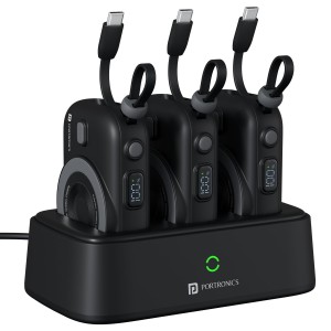 Portronics Power Shutter Home 3 x 10000mAh Fast Charging Wireless Powerbank with Charging Station, 22.5W Wired Output, 15W Wireless Output for iPhone 12 & Above, Android & Other Qi Enabled Devices(Black)
