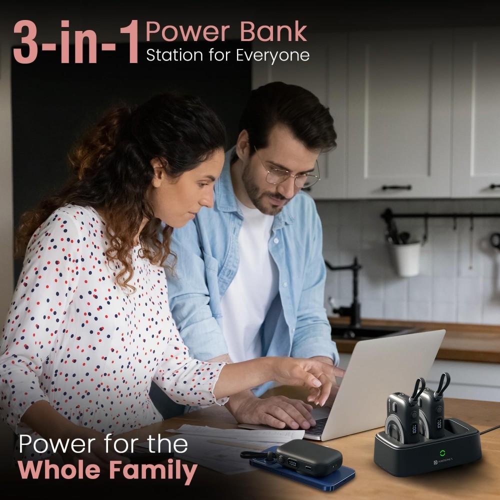 Portronics Power Shutter Home 3 x 10000mAh Fast Charging Wireless Powerbank with Charging Station, 22.5W Wired Output, 15W Wireless Output for iPhone 12 & Above, Android & Other Qi Enabled Devices(Black)