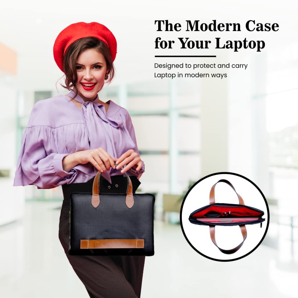 Portronics Encase 101 Laptop Bag for 15.6 Inch Laptop, Water Resistant Professional Messenger Bag with Handle, Office Briefcase Sleeve & Travel Bag for Men & Women - (Black)