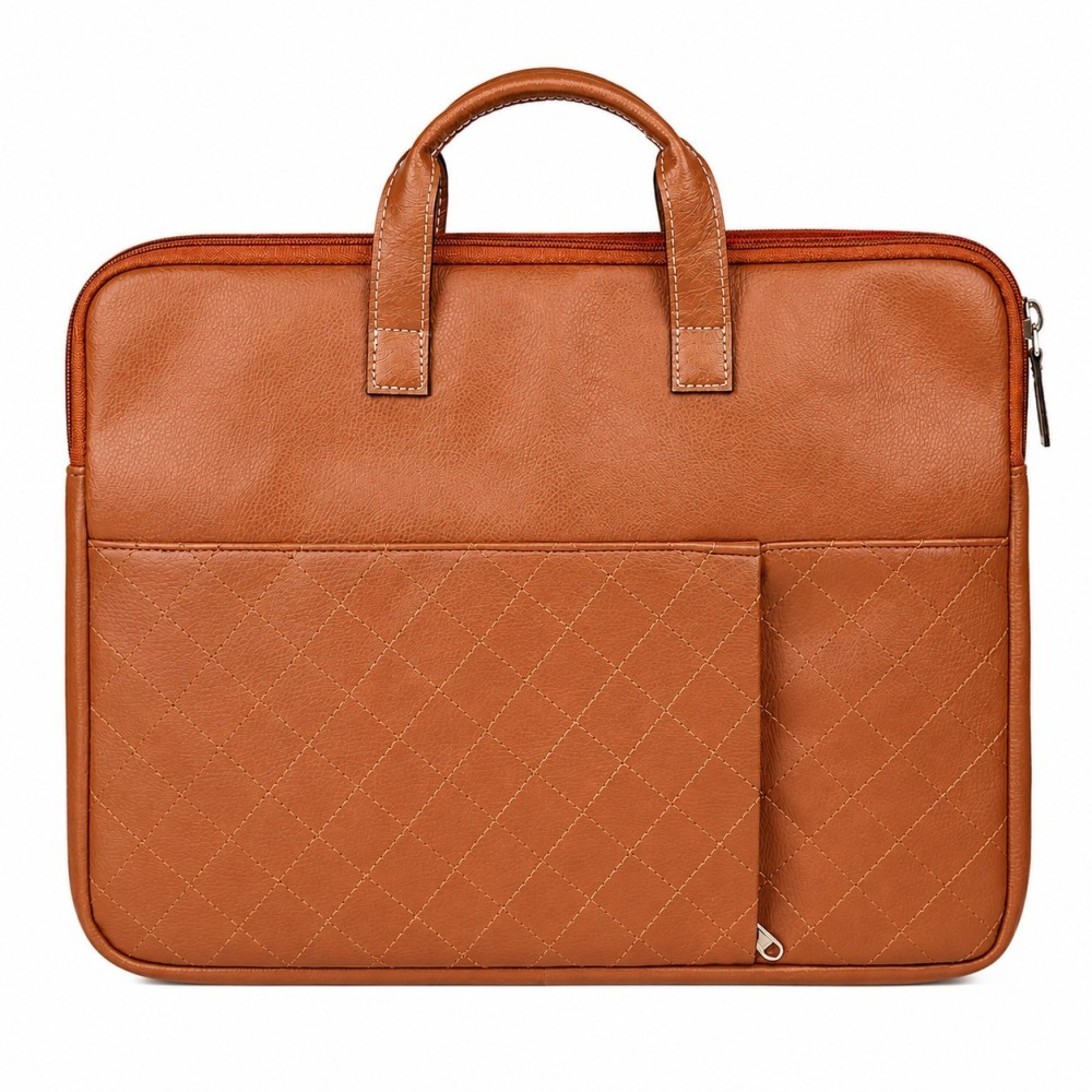 Portronics Encase 104 Laptop Sleeve Bag for 15.6 Inch Laptop, PU Leather Office Bag with Trolley Strap, Handle, Inner Pocket & Accessory Compartments - (Brown)