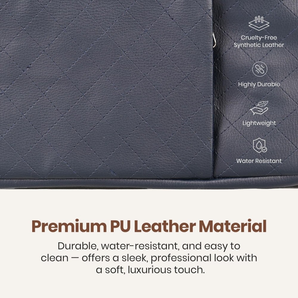 Portronics Encase 104 Laptop Sleeve Bag for 15.6 Inch Laptop, PU Leather Office Bag with Trolley Strap, Handle, Inner Pocket & Accessory Compartments - (Blue)