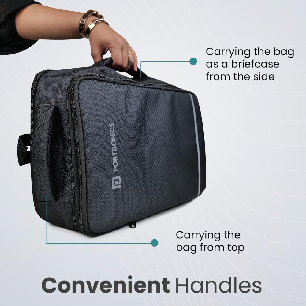 Portronics Elements U, 2-in-1 Laptop Backpack & Luggage Bag for 15.6 Inch Laptop, Water-Resistant Convertible Travel Backpack with Spacious Compartments & Secure Buckle - (Dark Grey)