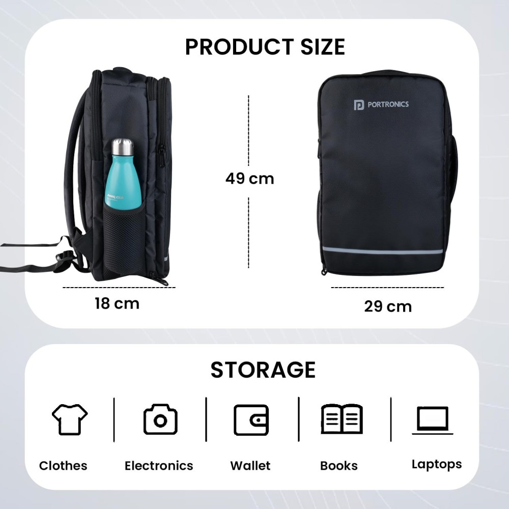 Portronics Elements U, 2-in-1 Laptop Backpack & Luggage Bag for 15.6 Inch Laptop, Water-Resistant Convertible Travel Backpack with Spacious Compartments & Secure Buckle - (Dark Grey)