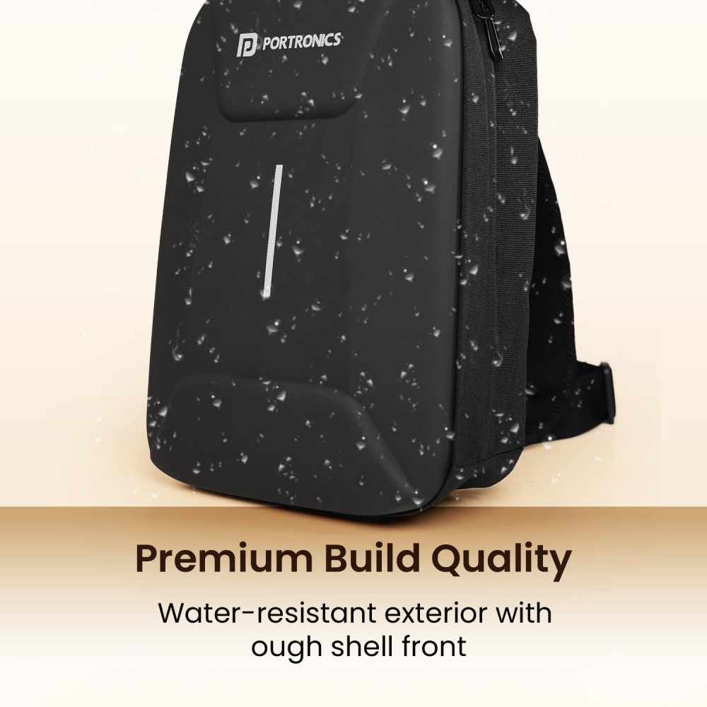 Portronics Byte Mini Unisex Crossbody Sling Bag for Men & Women, Water-Resistant Hard Shell, Fits Up to 13-Inch Devices, Smart Organizer, Lightweight Ergonomic Travel Bag - (Black)