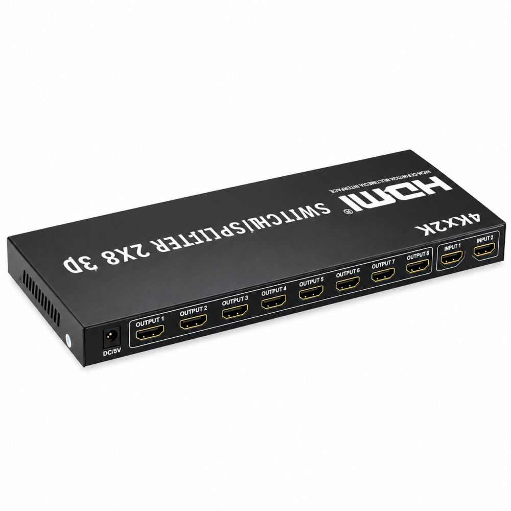 UPORT HDMI 2x8 Matrix Switch Splitter 4K 30Hz, 2 In 8 Out HDMI Switcher with Remote Control