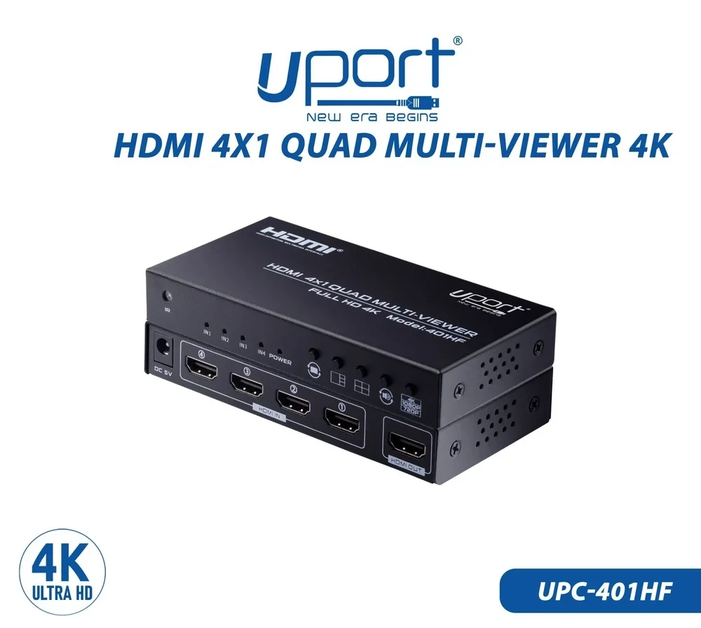 UPORT HDMI 2.0 4K 60Hz Quad Multi Viewer 4 In 1 Out, 4-Port HDMI Multiviewer with 8 Viewing Modes & IR Remote