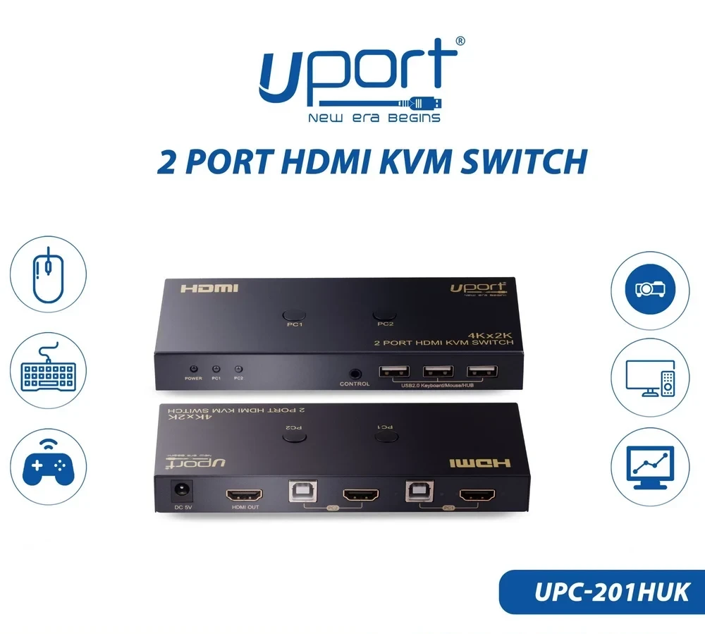 UPORT 2 Port HDMI KVM Switch for 2 Computers, Full HD 1080p HDMI USB KVM Switch with Manual Switching