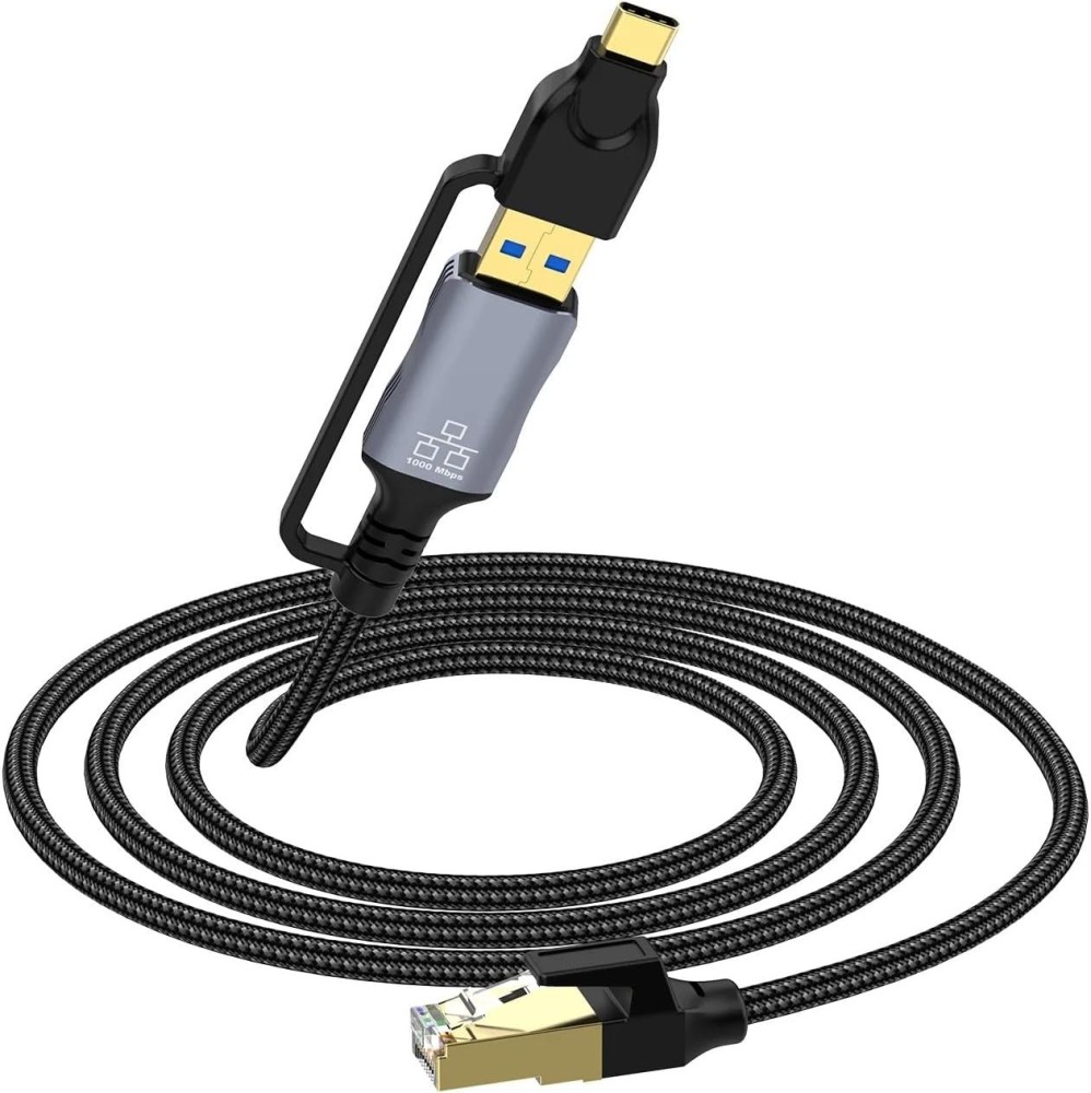 UPORT USB-C & USB 3.0 to RJ45 Gigabit Ethernet Adapter Cable 1000Mbps, 2 Meter Braided LAN Network Connector