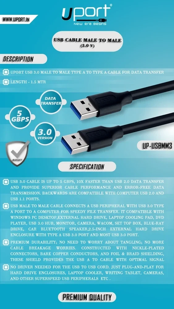 UPORT USB 3.0 Male to Male Cable 1.8M–10M, USB A to A High-Speed Data Cable, 10Gbps USB Cable for Printer, Scanner, Camera & Audio Interface