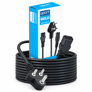 UPORT 1.8 Meter 3 Pin Power Cable for PC, Monitor, Printer & LED TV, 18AWG IEC Mains Power Cord, Male to Female Replacement Cable - (Black), Pack of 2
