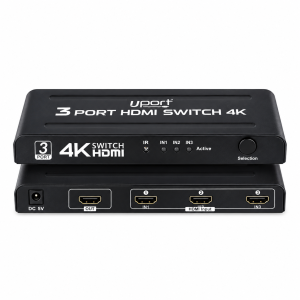 UPORT 4K HDMI Switch 3 In 1 Out, HDMI 2.0 Switcher 3 Port with IR Remote & Manual Control, 4K@60Hz, HDR, HDCP, eARC, 3D Support, USB Powered HDMI Selector for PS5, PS4, Xbox, Laptop, TV, Monitor