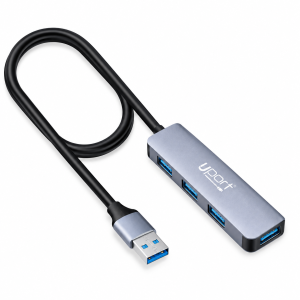 UPORT 4 Port USB 3.0 Hub with 1M Cable, 5Gbps High-Speed Data Transfer, USB A Hub for Laptop, Desktop, PC, Keyboard, Mouse, USB Drive & Peripherals, Plug & Play, Aluminium Body - (UP-H30M)