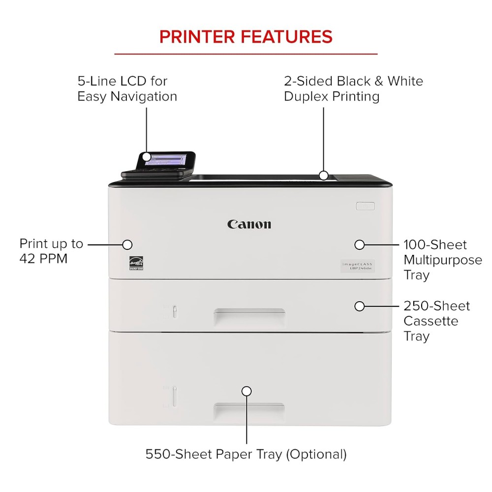 Canon imageCLASS LBP246dw || - Monochrome Duplex, Wireless Laser Printer, Single Function, Mobile Ready, with 1 Year Limited Warranty, 42 PPM, White