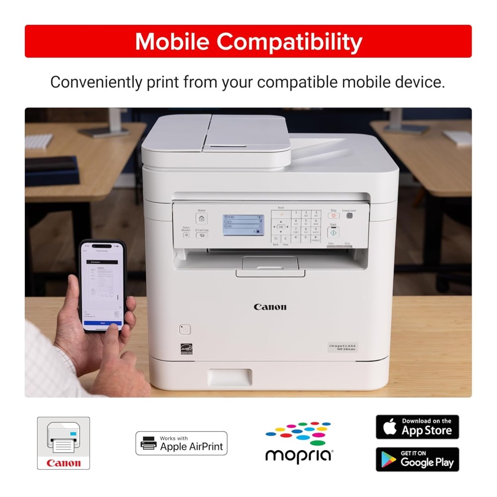 Canon imageCLASS MF284dw Wireless Monochrome Laser All-in-One Printer with Print, Copy & Scan, Auto Duplex Printing, 35 PPM, Automatic Document Feeder & Mobile Device Compatibility – (Black & White)