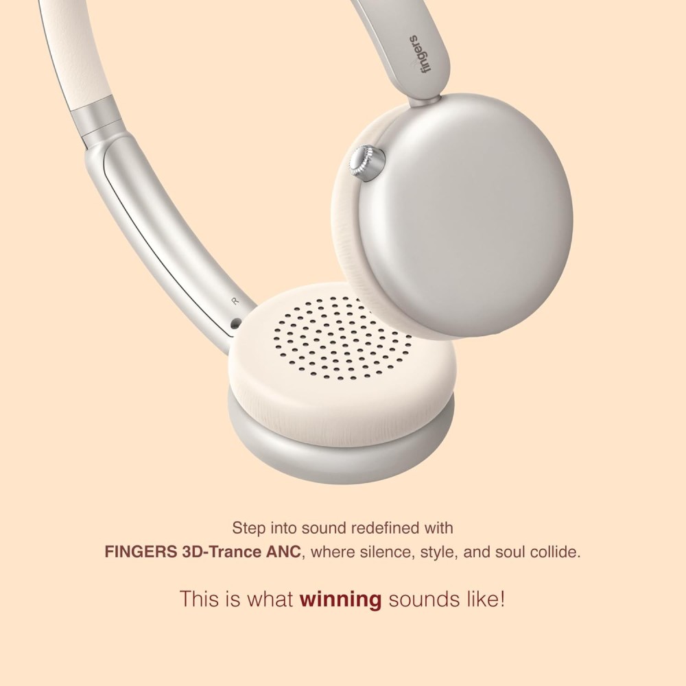 FINGERS 3D-Trance ANC Wireless Headphones (52 dB Deep Active Noise Cancellation, 360° Spatial Sound, 120 Hrs Playtime, 40ms Low Latency, Multi-Point Pairing, Premium Zip Case Bundled), Pearly
