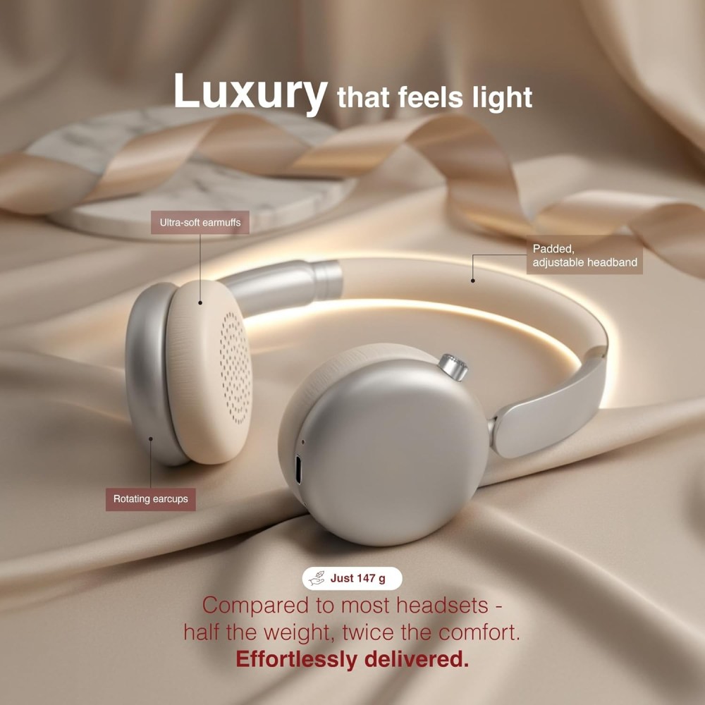 FINGERS 3D-Trance ANC Wireless Headphones (52 dB Deep Active Noise Cancellation, 360° Spatial Sound, 120 Hrs Playtime, 40ms Low Latency, Multi-Point Pairing, Premium Zip Case Bundled), Pearly