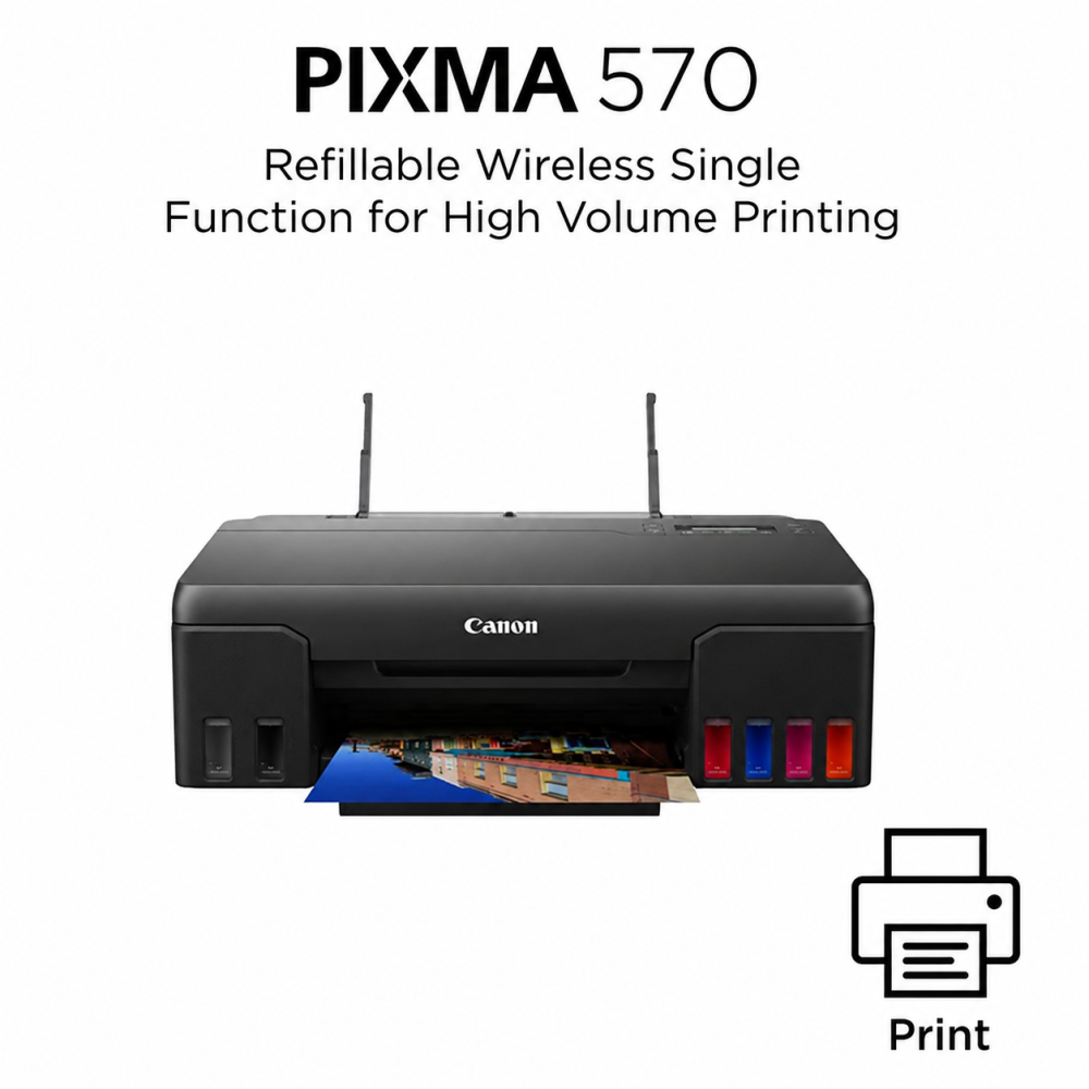 Canon PIXMA MegaTank G570 6 Colour, High Volume Printing Photo Printer, User Replaceable Print Heads & Maintainence Cartridge.