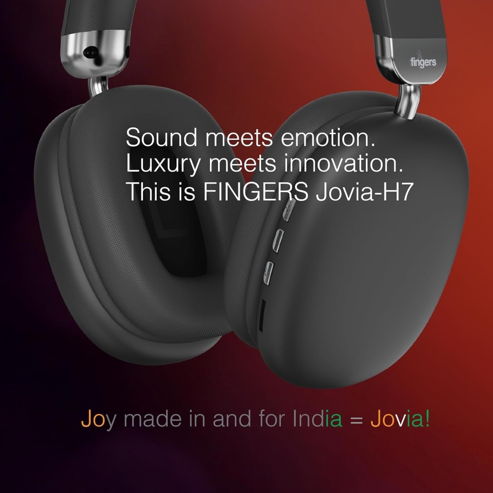 FINGERS Jovia-H7 Wireless Over-Ear Headphones (Immersive Bass, Luxe Design, 18-Hour Playtime, Noise-Isolating Fit, Bluetooth® | FM Radio | MicroSD | AUX, Made in India) - Gentle Grey