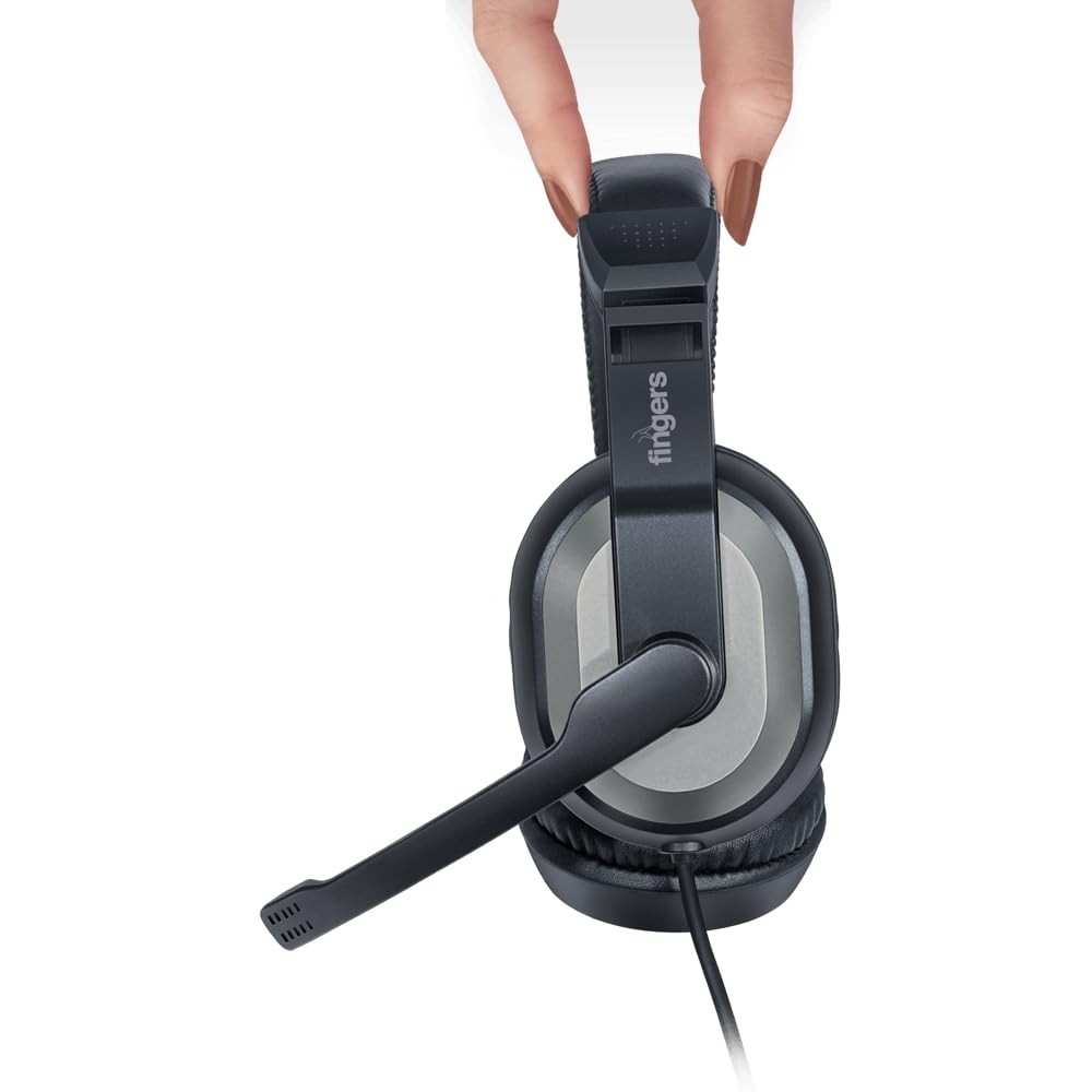 FINGERS F10 Wired Headphone On-Ear with Built-in Adjustable Mic (Crystal Clear Sound, 40 mm Powerful Drivers, Dual 3.5 mm Connectors for Laptops/PCs) - Black + Slate Grey