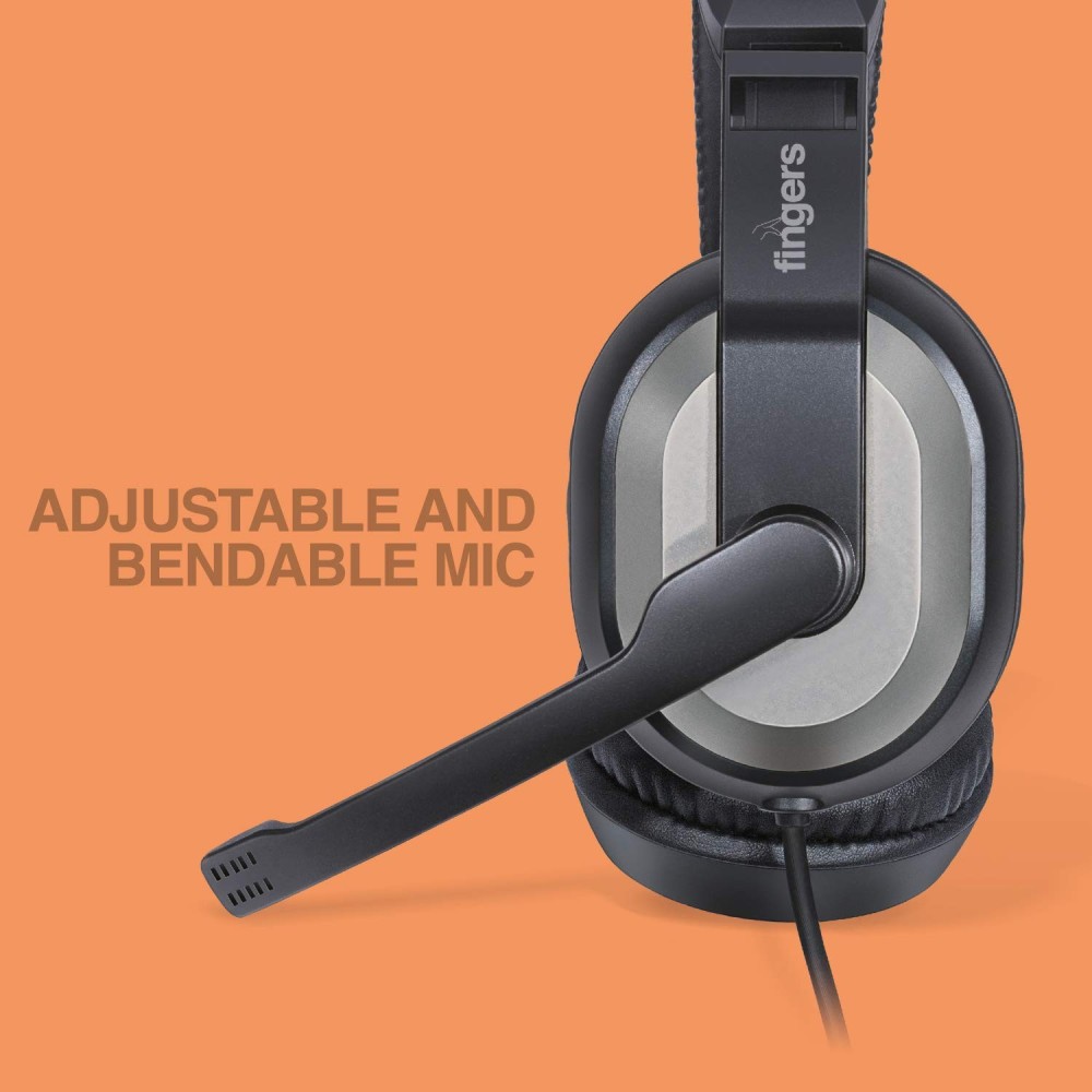 FINGERS F10 Wired Headphone On-Ear with Built-in Adjustable Mic (Crystal Clear Sound, 40 mm Powerful Drivers, Dual 3.5 mm Connectors for Laptops/PCs) - Black + Slate Grey