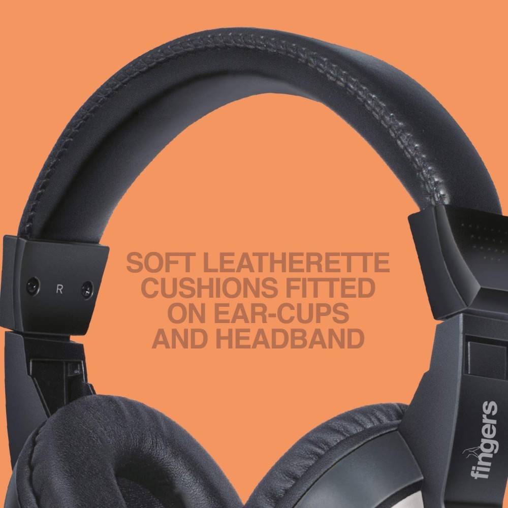 FINGERS F10 Wired Headphone On-Ear with Built-in Adjustable Mic (Crystal Clear Sound, 40 mm Powerful Drivers, Dual 3.5 mm Connectors for Laptops/PCs) - Black + Slate Grey