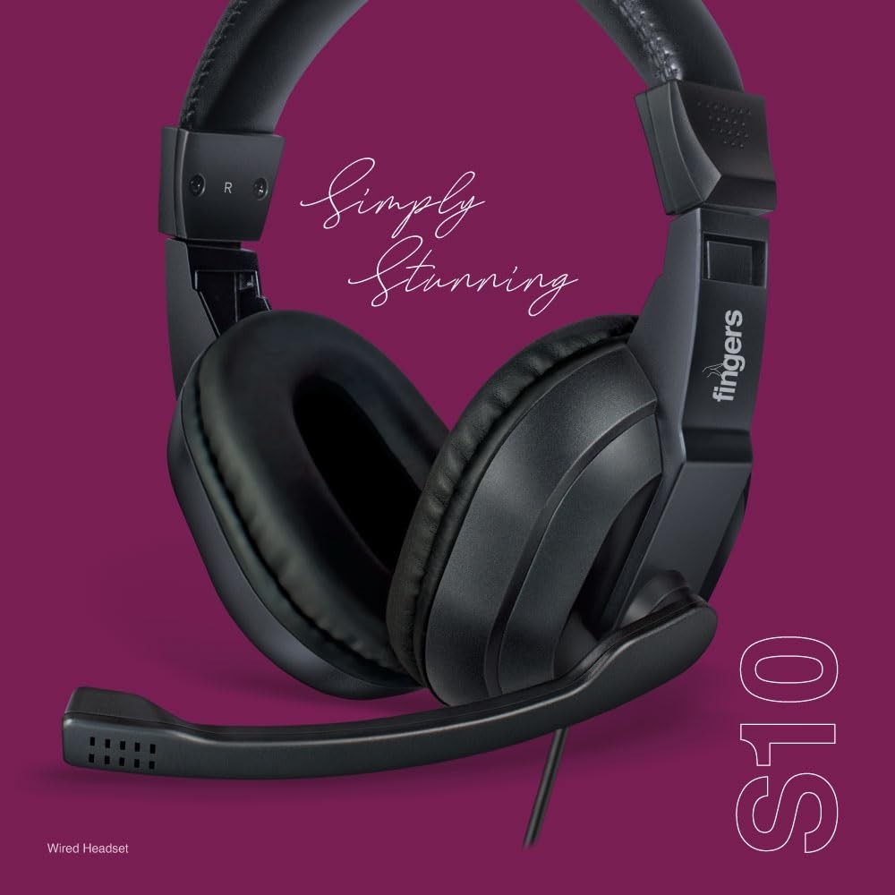 FINGERS S10 Wired On-Ear Headphone with Adjustable Mic - 40 mm Powerful Drivers & Inline Volume Control (Black)