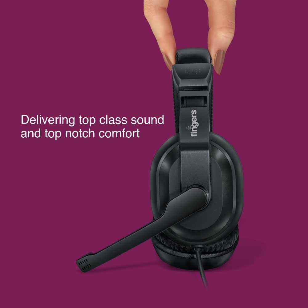 FINGERS S10 Wired On-Ear Headphone with Adjustable Mic - 40 mm Powerful Drivers & Inline Volume Control (Black)
