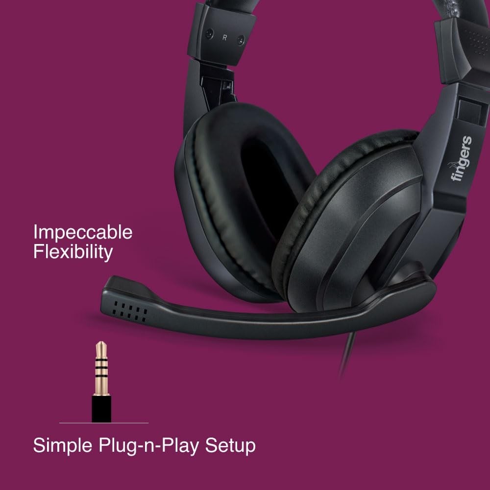 FINGERS S10 Wired On-Ear Headphone with Adjustable Mic - 40 mm Powerful Drivers & Inline Volume Control (Black)