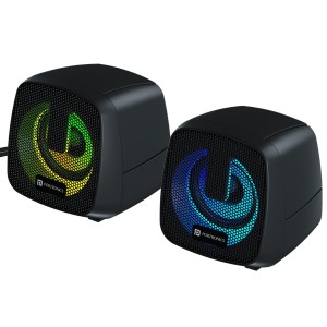 Portronics 6W in Tune 6 HD Sound 2.0 Channel Portable Desktop PC Speaker, 3.5mm Audio Jack, Volume Scroll Button, Multimedia Speaker, RGB LED Lights, Metal Mesh, USB Powered (Black)