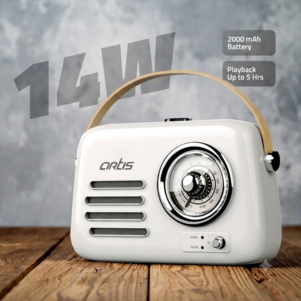Artis BT15 Retro Portable Wireless Bluetooth Speaker with Analog Control FM/USB & AUX Input (14W RMS Output)