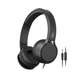 FINGERS S7 Wired On-Ear Headset with Built-in Mic (Single 3.5 mm Plug & Play, Powerful 40 mm Driver, Lightweight & Foldable Design, Braided Tangle-Free Cable) - Rich Black