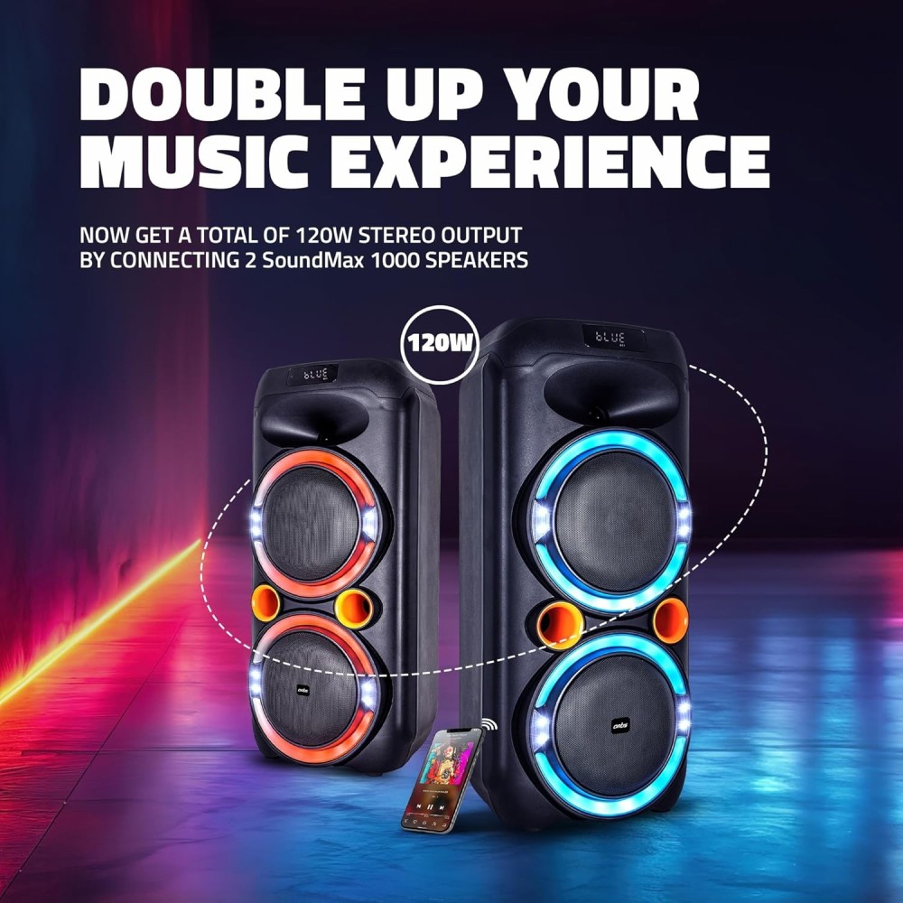 Artis SoundMax 1000 60W Wireless Bluetooth Party Speaker with EQ Mode/FM/USB/Aux in/TF Card & Wireless Mic.
