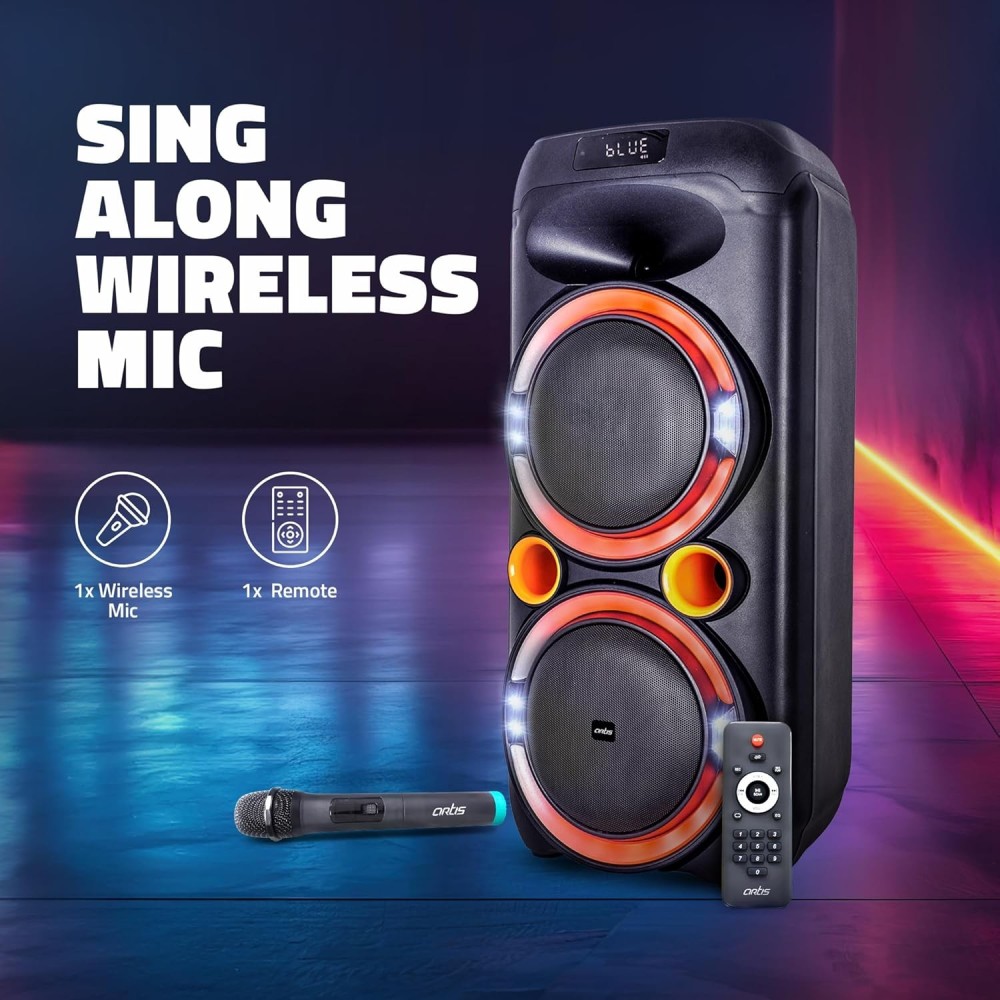 Artis SoundMax 1000 60W Wireless Bluetooth Party Speaker with EQ Mode/FM/USB/Aux in/TF Card & Wireless Mic.