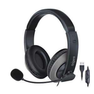 FINGERS USB-Meet H2 Wired Headphones with Mic (USB Plug & Play, 40 mm Drivers, Noise-Isolating Mic, Lightweight & Comfortable Fit) – Rich Black