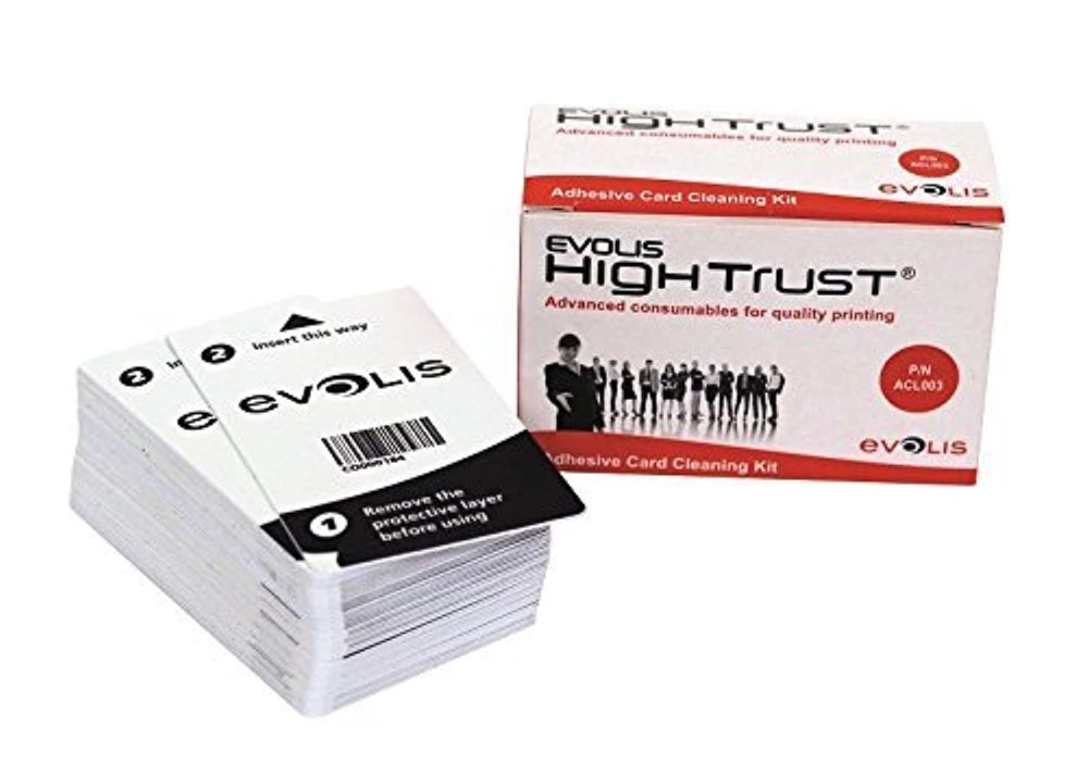 Evolis Primacy Printer Consumables Adhesive Cleaning Card Kit ACL003 – 50 Adhesive Cleaning Cards for Card Printer Maintenance