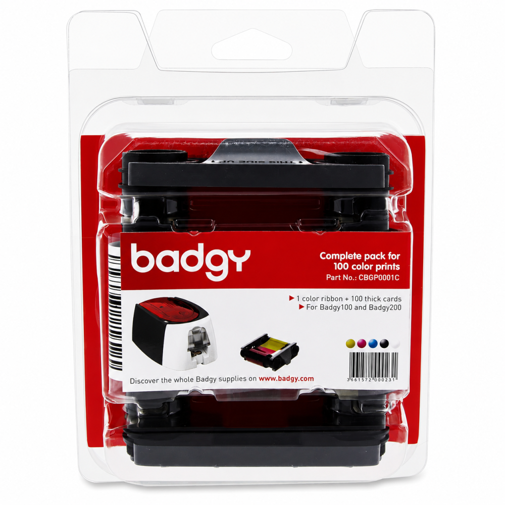 EVOLIS Badgy CBGP0001C Color Ribbon with 100 PVC Cards for Badgy100 and Badgy200 ID Card Printers