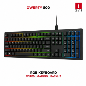iBall QWERTY 500 Wired Gaming Keyboard with RGB Backlit Keys, USB Connectivity & Gaming-Friendly Design – (Black)