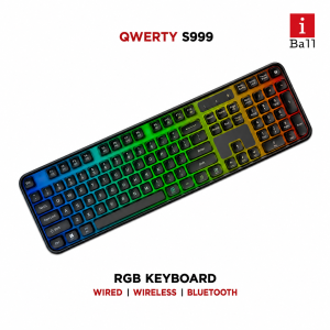 iBall QWERTY S999 MINT i10 RGB Wireless & Wired Bluetooth Keyboard with Rechargeable Battery, Multi-Mode Connectivity for Laptop, PC, Tablet & Smartphone – (Black)