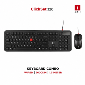 iBall CLICKSET 320 Wired Keyboard & Mouse Combo with USB Connectivity, Full-Size Keyboard, Ergonomic Design & Plug-and-Play Setup for PC, Laptop & Desktop – (Black)